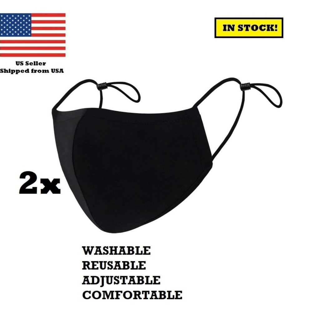 2x Black 100% Cotton, Reusable, Washable Face Mask